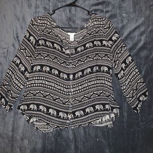 Black and white elephant pattern top